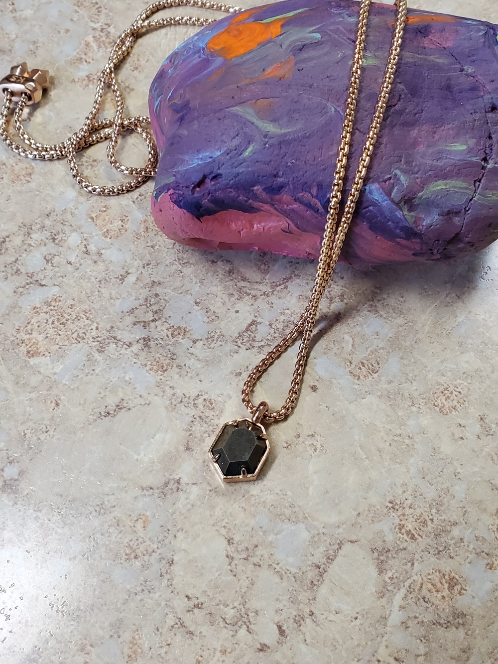 Kendra Scott Rose Gold Chain Necklace with Brown-gray Faceted Pendant